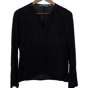 Johnny Was Top Womens Small‎ Black Sheer Eyelet Whimsigoth Peasant Dark Feminine